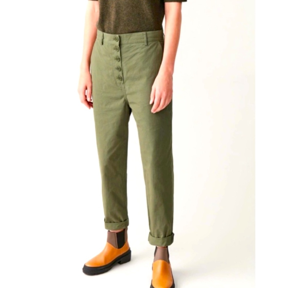 COS Cotton Button Fly Chino Pants Olive Green
